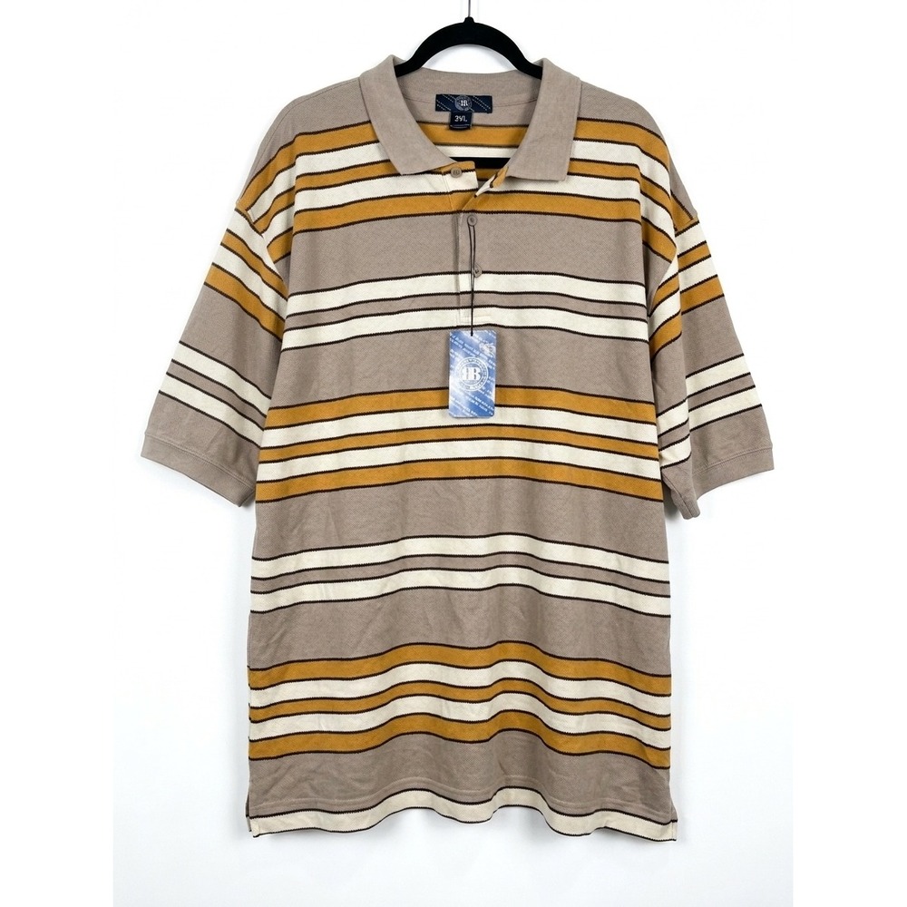 Royal Blue Jeans Mens 3XL Khaki Striped Pique Polo Shirt Short Sleeve 5045 NWT